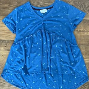 V-neck blue casual top